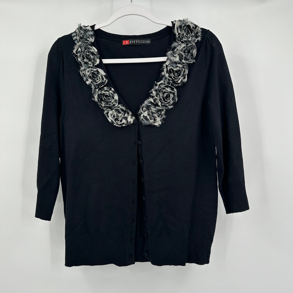IB Diffusion Womens Vintage Dark Romantic‎ Cardigan Sweater Size M Rosettes